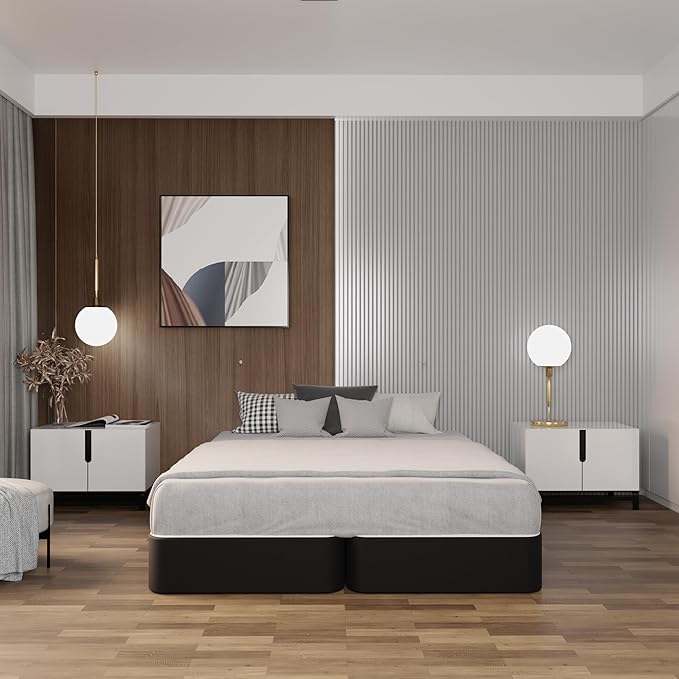 Nutan Inch Sturdy Box Spring for Mattress Support-Durable and Fully Assembled, Natural Wood Full, Gray, 8" Foundation