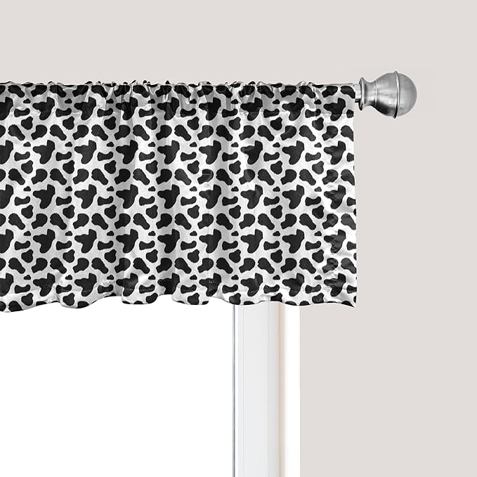 Ambesonne Cow Print Window Valance, Animal Hide Pattern Spots Farm Life Cattle Camouflage Animal Skin, Curtain Valance for Kitchen Bedroom Decor with Rod Pocket, 54" X 18", Charcoal Grey White
