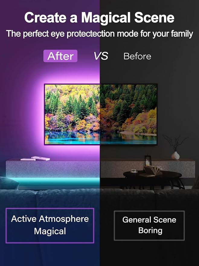 Led Lights for TV, 20ft TV Backlight for 32-80 Inch, USB Light Strip with Remote, App Control, RGB Strip Lights Music Sync Color Changing Led Lights for Bedroom, Gaming Accessories