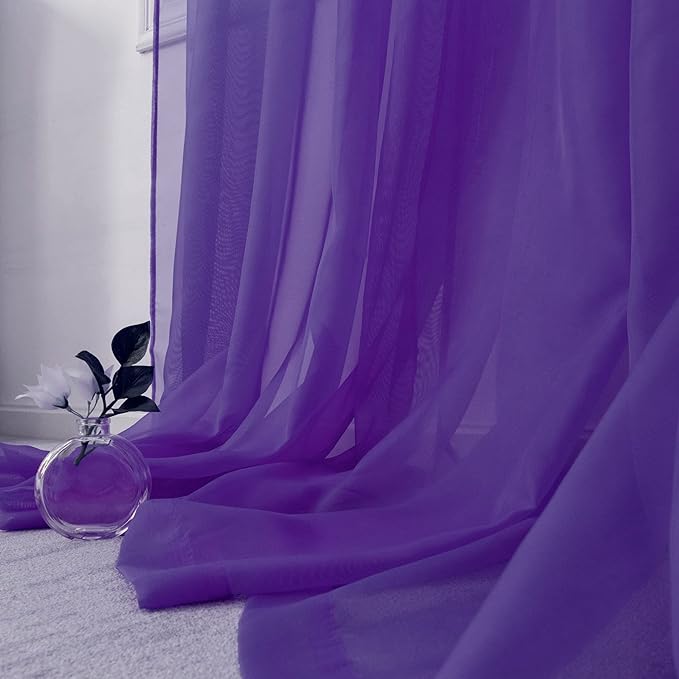 HUTO Purple Sheer Curtains 96 Inches Long for Bedroom Girls Rod Pocket Window Sheer Panels Drapes for Living Room Classroom Set of 2 Panels 52 inches Wide