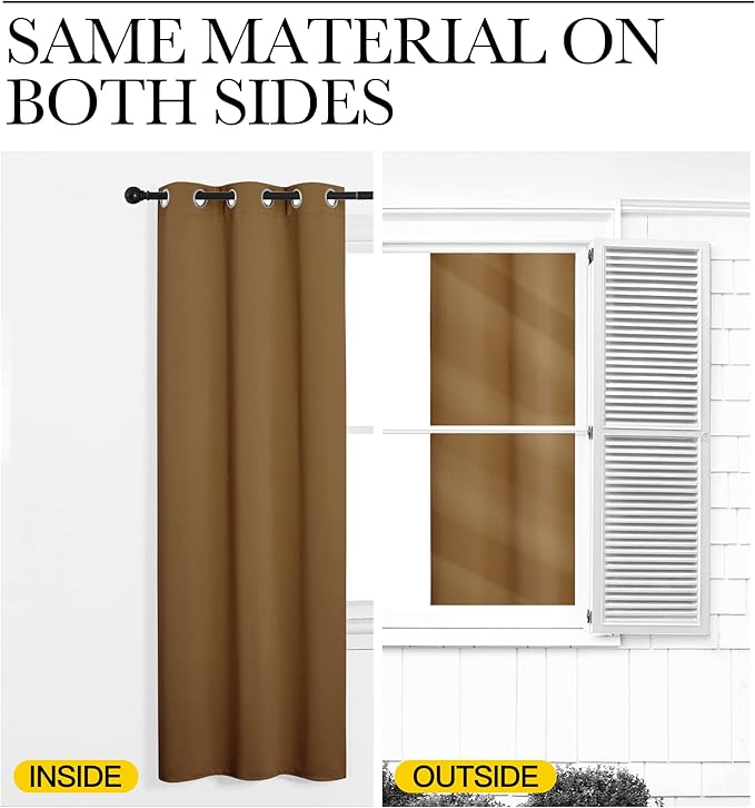 NICETOWN Sleek Blackout Curtains 108 inches Length for Windows, 2 Panels, Gold Brown, W55 x L108 -Inch, Noise Reducing and Block Draft Panels for Door Doorway Laundry Office Luxury Decor Theme