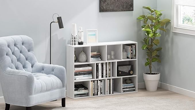 Furinno LUDER Book Shelf, 11-Cube Bookshelf, Reversible Bookcase, 9.4" x 29.1" x 41.7", for Living Room, Bedroom, Home Office, White