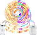 echosari LED Strip Lights Battery Operated, 10Ft 108 LED Dual Color Changing Strip Lights with Remote Cuttable Adhesive Lights Strip for Bedroom Party Decoration (Warm White & Multicolor)