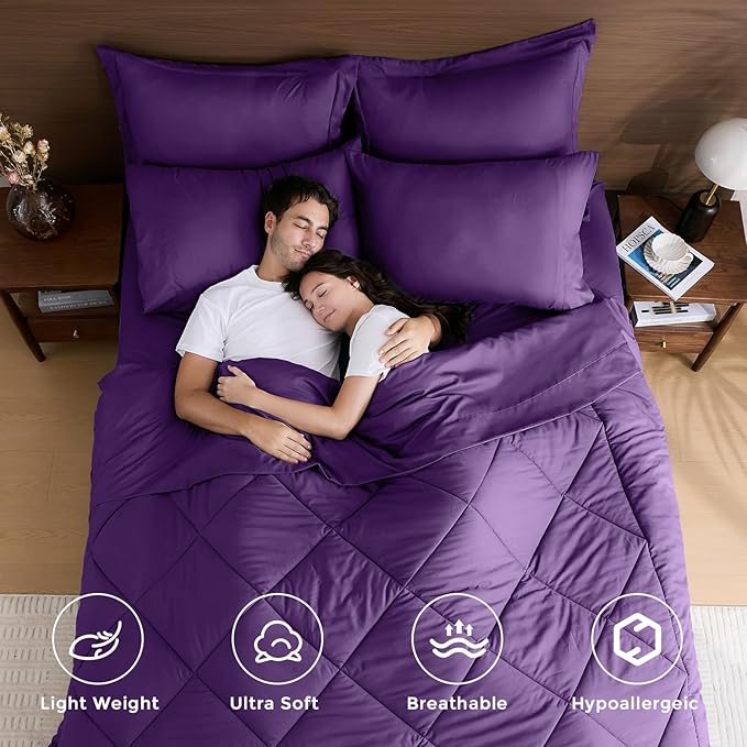 HEVUMYI Purple Twin-XL Comforter Set - 5-Piece All Season Bed in a Bag Twin-XL, Ultra Soft Bedding Set with Comforter, Flat Sheet, Fitted Sheet, Pillowcases, Pillow Shams