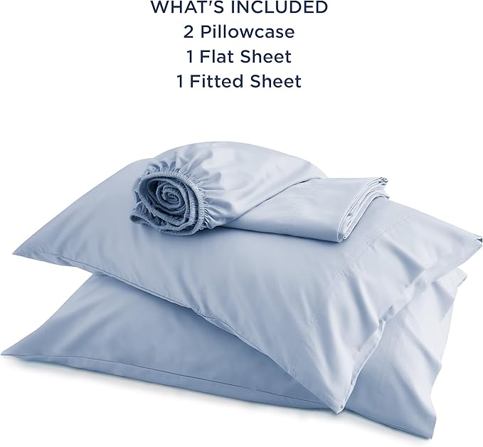 Bedsure Queen Sheet Set, Cooling Sheets for Queen Size Bed Set, Rayon Derived from Bamboo, Breathable & Soft, Deep Pocket, Hotel Luxury Silky Bedding for Hot Sleepers, Dusty Blue