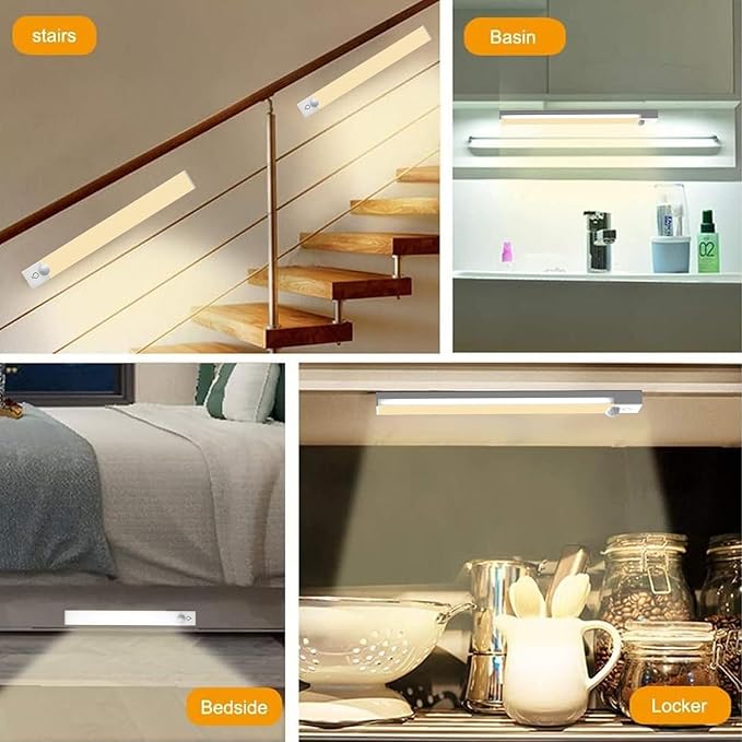 Under Cabinet Lighting 4 Inches Rechargeable Motion Sensor Light Indoor, 3 Color Dimmable Closet Light Battery Operated, USB Stick on LED Magnetic Under Counter Lights for Kitchen Stair,12 Packs
