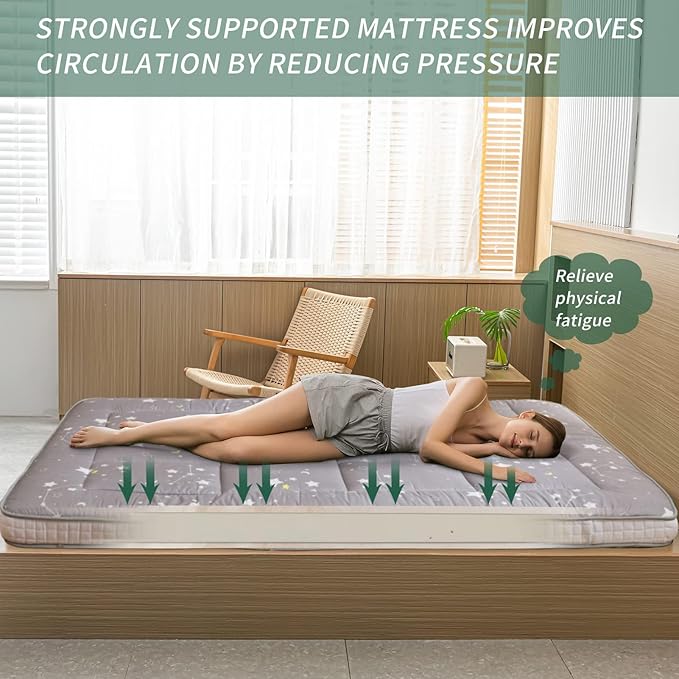 MAXYOYO Grey Constellation Futon Mattress, Japanese Floor Mattress Quilted Bed Mattress Topper, Extra Thick Folding Sleeping Pad Breathable Floor Lounger Guest Bed for Camping, Full