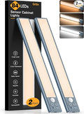 Gritin 10.2inch Under Cabinet Lighting Rechargeable -84 LED Super Bright,3-Color& 5 Level Brightness,4 Modes,Motion Sensor, Long Lasting- Easy Installation Magnetic Closet Lights -2 Pack-Sea Blue