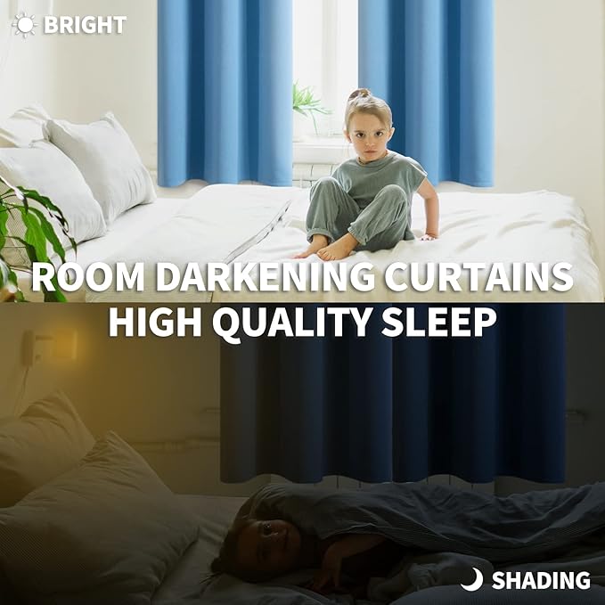 BGment Room Darkening Curtains 45 Inches Long - Grommet Thermal Insulated Drapes Window Treatment Curtains for Bedroom, 2 Panels, 52 x 45 Inch, Sky Blue