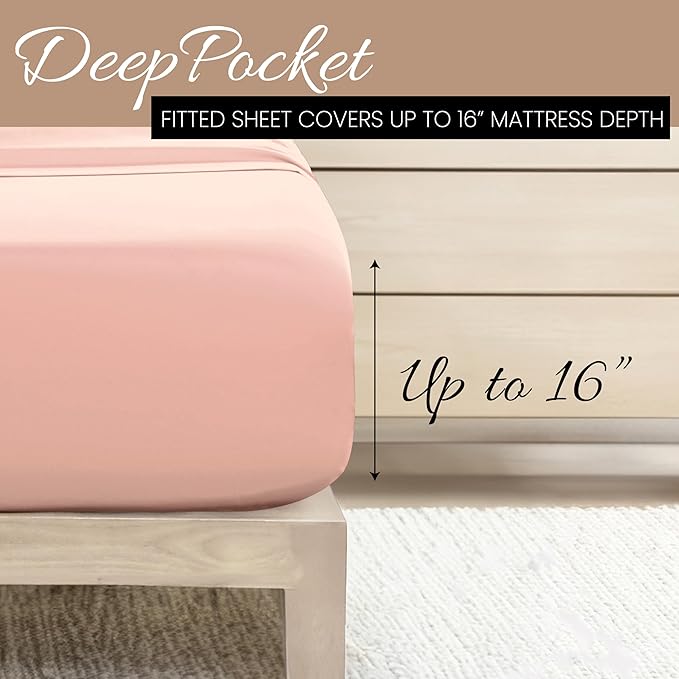 Linen Market Double-Brushed Microfiber Queen Sheet Set 4 Piece – Oeko-TEX Certified Ultra Soft & Wrinkle-Free - 16" Deep Pocket Sheets - Easy Care Queen Size - Blush