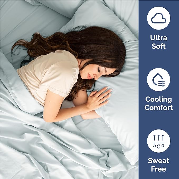 Twin XL 4 Piece Sheet Set - Comfy Breathable & Cooling - Ultra-Soft Hotel Luxury Bedding Set w/ 8-16 Inch Deep Pockets - 1 Flat & 1 Fitted Sheet & 2 Pillowcases - Wrinkle Free & Easy Care - Ice Blue