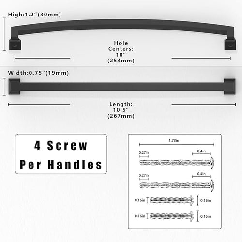 10 Pack Matte Black Cabinet Pulls 10 Inch(254mm) Kitchen Cabinet Handles Solid Zinc Alloy Cabinet Hardware Drawer Pulls
