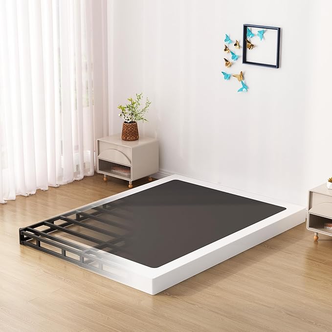 King Box Spring Bed Base 4 inch, Low Profile Metal Box Spring King with Fabric Cover, 3000 Lbs Max Weight Capacity Mattress Foundation, Noise-Free, Easy Assembly