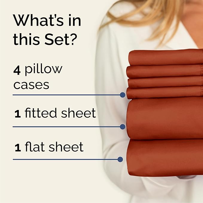 Cal King 6 Piece Sheet Set - Comfy Breathable & Cooling - Soft Hotel Luxury Bedding Set with 8-16 Inch Deep Pockets - 1 Flat & 1 Fitted Sheet & 4 Pillowcases - Wrinkle Free & Easy Care - Terracotta