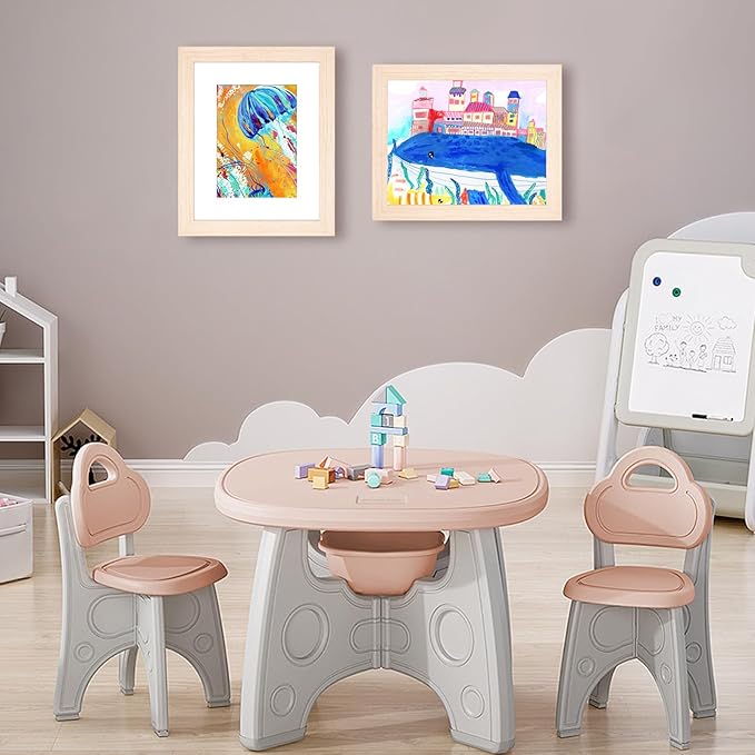 KINLINK 8.5x11 Kids Art Frames Set of 2, Solid Wood Kids Artwork Frames Changeable with Acrylic Front Opening Holds 150 Pictures, Art Frame for Kids Artwork with Mat or without Mat, Natural