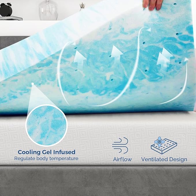 Mattress Topper California King, 4 Inch Gel Memory Foam Bed Topper for California King Size Bed, CertiPUR-US Certified, Blue
