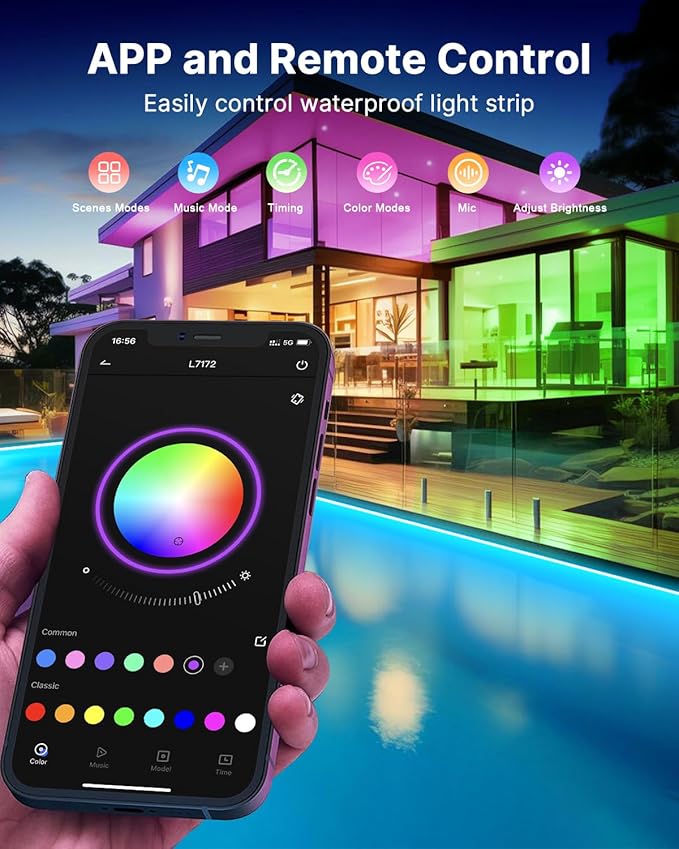 Fussion Outdoor LED Strip Lights Waterproof 100FT (2 Rolls of 50ft) IP67 LED Light Strips with Remote, RGB Color Changing Christmas House Rope Lighting for Outside