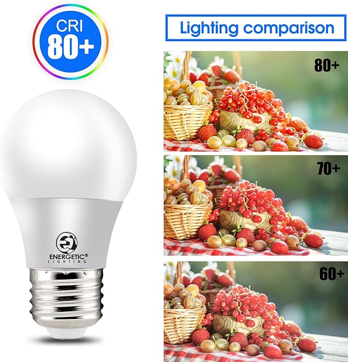 Energetic 5.5W A15 LED Refrigerator Bulb, 40 Watt Equivalent, 3000K Warm White, Dimmable A15 Ceiling Fan Light Bulbs, E26 Base, 2 Pack