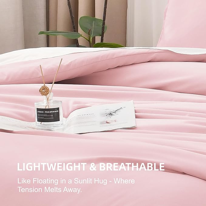 Litanika Comforters Pink Super King Size, 3 Pieces Lightweight Solid Bedding Set & Collections, All Season Fluffy Bed Set (120x120In Comforter & 2 Pillowcases)