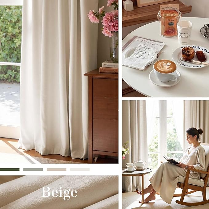 Lazzzy Velvet Blackout Curtains Thermal Insulated Room Window Drapes Super Soft Luxury Curtains for Living Room Bedroom Rod Pocket 2 Panels, Beige, 42" W x 108" L