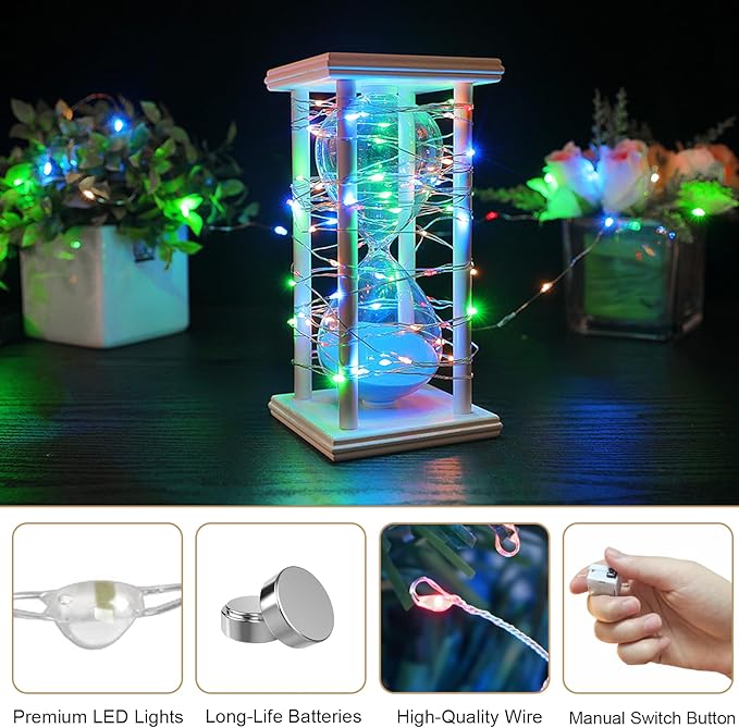 30 Pack Fairy Lights Battery Operated - 3 Speed Modes, 7Ft 20 LED String Twinkle Lights, Waterproof Copper Wire, Mini Firefly Light for Mason Jars Vases Christmas Decor, Multi-Colored