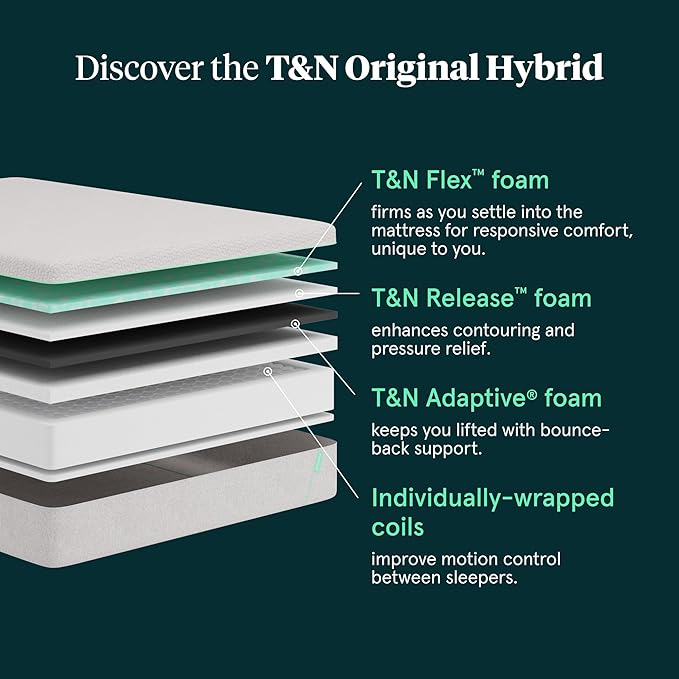 Tuft & Needle Original Hybrid Medium Twin XL Mattress, Adaptive Foam, Individually-Wrapped Coils, Cooling Pressure Relief, 100 Night Trial, Fiberglass-Free, CertiPUR-US, 10-Year Limited Warranty