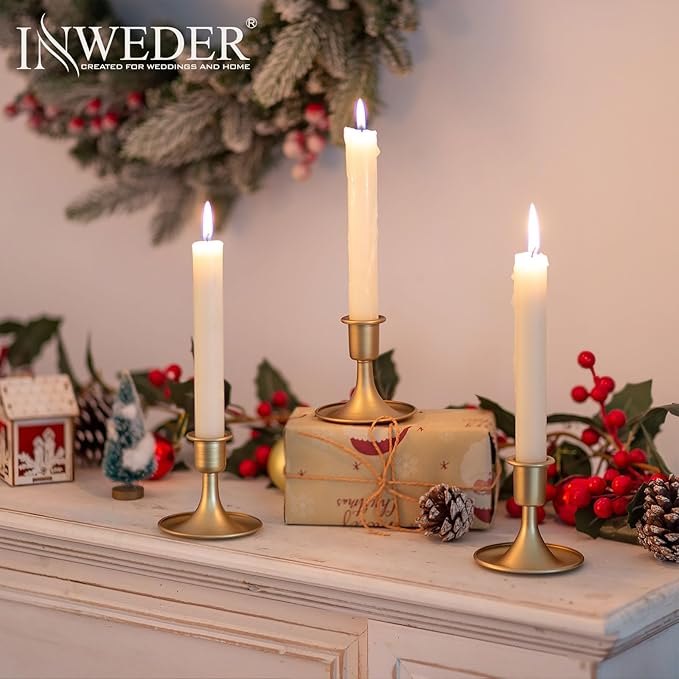 Gold Candle Holders Candlestick Holders: Set of 24 Candle Taper Holders Metal Candle Holders for Candlesticks for Wedding Centerpiece Party Chrismas Mantel Home Decor
