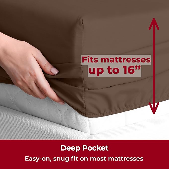 Mellanni Split King Sheets Set - 5 PC Iconic Collection Bedding - Hotel Luxury, Extra Soft, Cooling Bed Sheets - Wrinkle, Fade, Stain Resistant (Split King, Brown)
