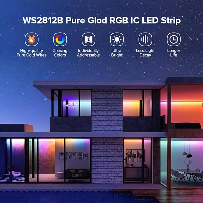 BTF-LIGHTING WS2812B IC RGB 5050SMD Pure Gold Individual Addressable LED Strip 3.28FT 144LED 144Pixel/m Flexible Full Color IP30 DC5V for DIY Chasing Color Project(No Adapter or Controller)