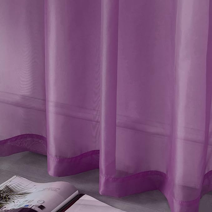 DUALIFE Purple Curtains 96 Inches Long for Living Room Set of 2 Panels Grommet Window Semi Voile Drapes Dark Purple Sheer Curtains for Kids Girls Bedroom Decor Royal Purple 52x96 Inch Length