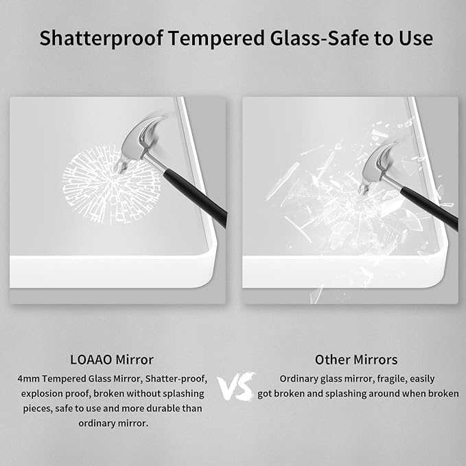 LOAAO 55x30 Inch White Metal Framed Bathroom Mirror for Wall, White Bathroom Vanity Mirror Farmhouse, Large Rounded Rectangle Mirror, Anti-Rust, Tempered Glass, Hangs Horizontally or Vertically