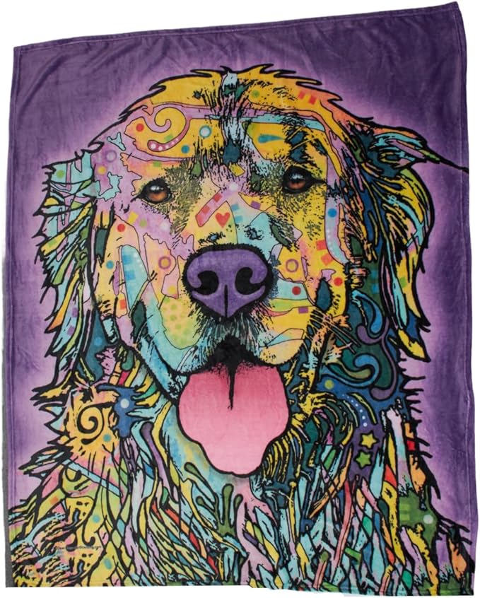 Dawhud Direct Golden Retriever Fleece Blanket - 50 x 60 Inches Soft and Colorful Plush Dean Russo Throw Blankets with Dogs for Kids, Adults - Dog Blanket for Bed, Couch, Sofa and Travel
