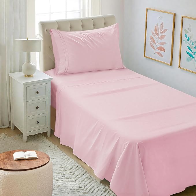 Mejoroom Twin XL Sheet Set - Hotel Luxury Microfiber Sheet & Pillowcase Sets Fits College Dorm Room Mattress - Soft, Breathable, Wrinkle & Fade Resistant - 3 Piece (Blush Pink)