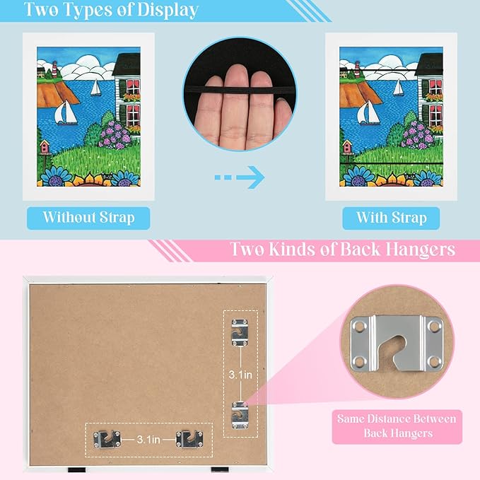 [3-Pack] Kids Art Frames, 8.5x11 Front Opening Kids Artwork Frames Changeable, White Artwork Display Storage Frame for Wall, Holds 50 Pcs, for 3D Picture, Crafts, Children Drawing, Hanging Art,