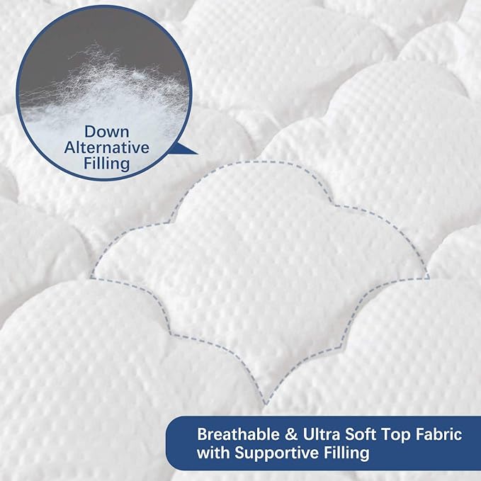 Full Size Air Mattress Pad Cover, Quilted Mattress Protector, Super Soft Breathable and Noiseless Down Alternative Filling Pillow Top Mattress Pad with Deep Pocket Fits Up to 16 Inch Mattress