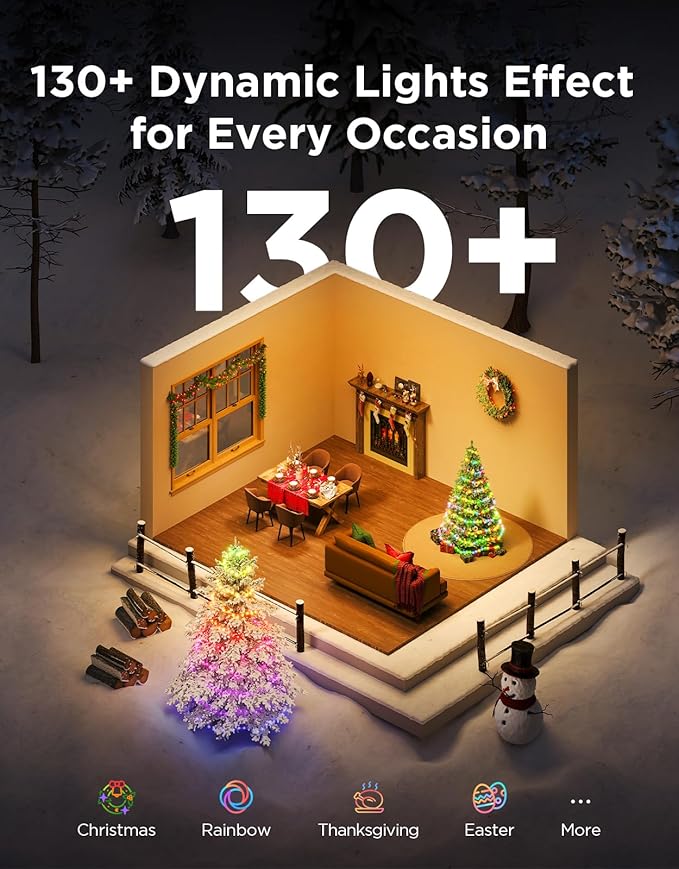 Govee Christmas Lights 2, RGBWIC 164FT 500LEDs String Lights for Holiday Decor, Smart Indoor Outdoor LED Decoration with Shape Mapping Function, 130+ Scene Modes, APP Control, Green Wire
