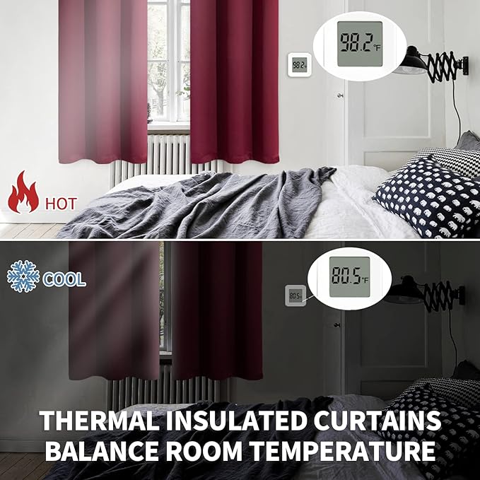 BGment Blackout Curtains for Bedroom - Grommet Thermal Insulated Room Darkening Curtains for Living Room, Set of 2 Panels, Each 55 x 69 Inch, Burgundy Red