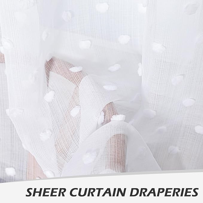 MYSKY HOME Kitchen Curtains 54 Inches Long Small Window Curtains for Bathroom Cafe Bedroom White Pom Pom Curtains for Nursery Boys Room Rod Pocket 2 Pieces Drapes 52 x 54 inch Length