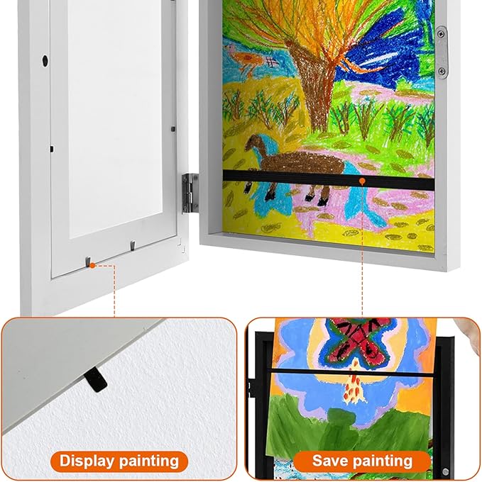 4Pcs Kids Art Frame Changeable 8.5x11 Letter Size Display with Mat Kids Artwork Frame Front Opening Artwork Frames for Kids Art Decorative Art Frames for Kids Art Holds 50-100 Works of Art for Hanging,White