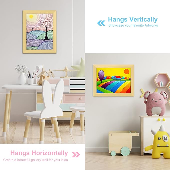 [3-Pack] Kids Art Frames, 8.5x11 Front Opening Kids Artwork Frames Changeable, Gold Artwork Display Storage Frame for Wall, Holds 50 Pcs, for 3D Picture, Crafts, Hanging Art, Portfolio
