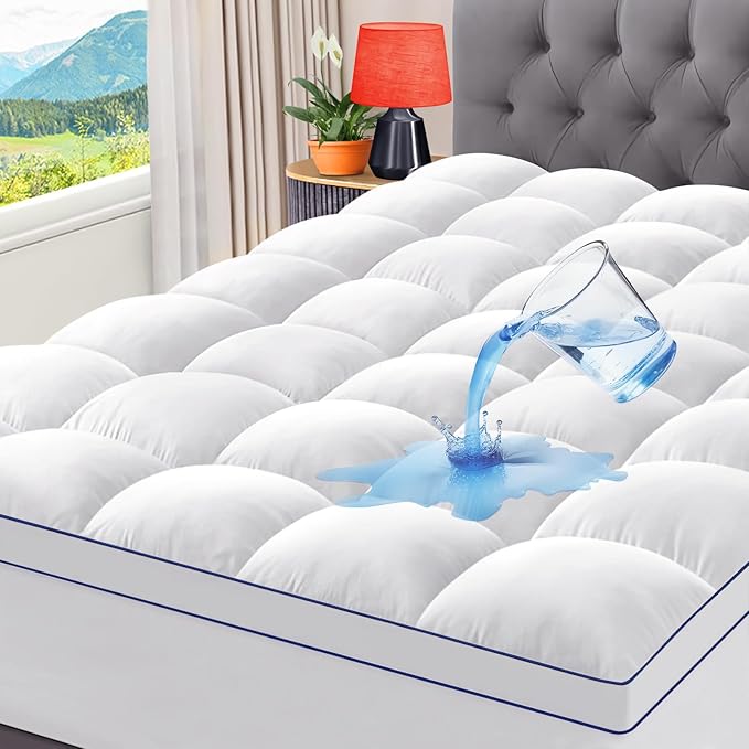CYMULA Queen Mattress Topper Waterproof, Cooling Pillow Top Mattress Topper, Extra Thick Mattress Pad Cover with 8-21 Inch Elasticated Deep Pockets, Plush Down Alternative Fill Mattress Protector