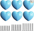 Ceramic Drawer Knobs Heart Shape Cabinet Dresser Pulls Handles with 3 Sized Screws, Kitchen Furniture Knobs for Closet Cupboard Wardrobe (6 Pack, Blue)