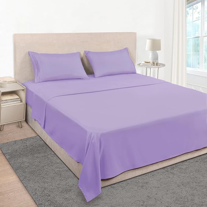Mejoroom Queen Size Sheet Set - Hotel Luxury 1800 Bedding Sheets & Pillowcases - Deep Pocket Fitted Sheet, Soft, Breathable, Wrinkle & Fade Resistant - 4 Piece (Queen,Violet)