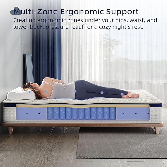 Crystli Queen Size Mattress 12 Inch-Hybrid Mattress Bed in A Box, Medium Firm for All Sleepers, Pressure Pain Relief, Motion Isolation, Fiberglass-Free, Pocket Spring, Strong Edge Support