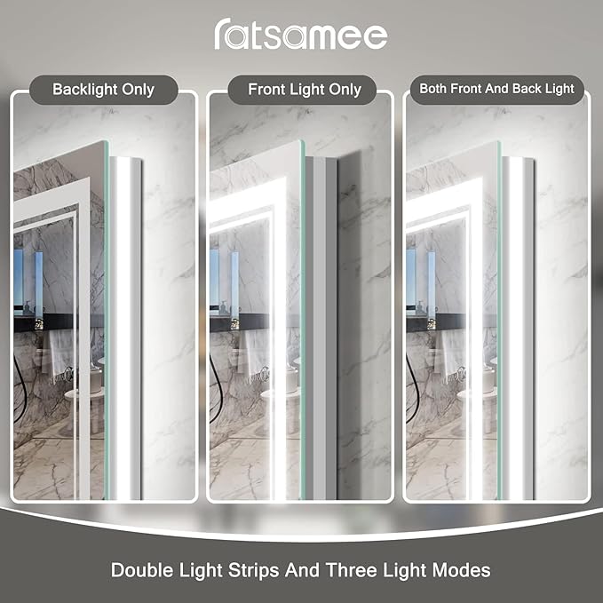 16x24 Inch Led Mirror for Bathroom with Front Light and Backlit, Dimmable Anti Fog Wall Bathroom Mirror with Led Lights, Water Proof, Decor Vanity Mirror