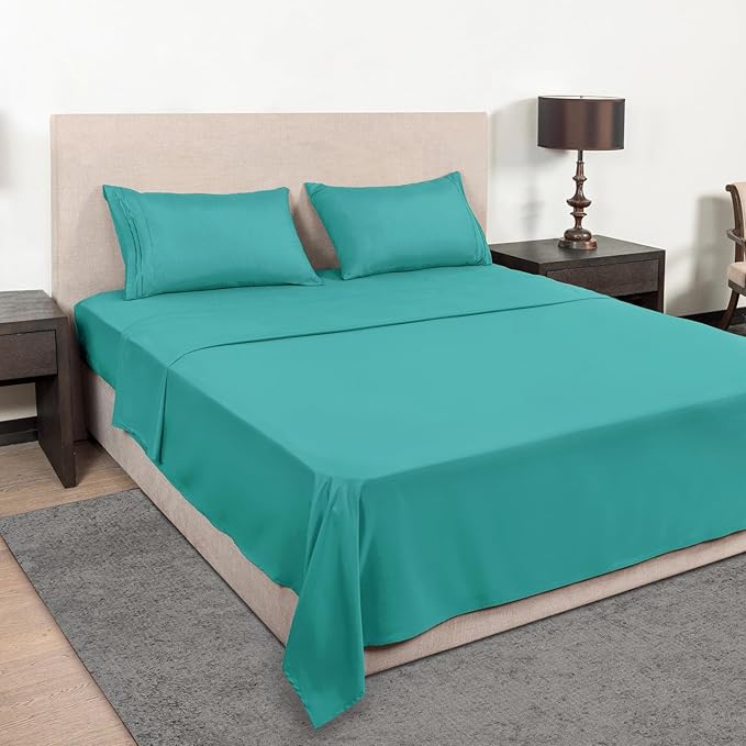Mejoroom Queen Size Sheet Set - Hotel Luxury 1800 Bedding Sheets & Pillowcases - Deep Pocket Fitted Sheet, Soft, Breathable, Wrinkle & Fade Resistant - 4 Piece (Queen, Teal)