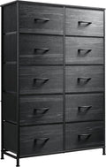 WLIVE Black Tall Dresser for Bedroom with 10 Drawers, Chest of Drawers, Dressers Bedroom Furniture, Storage Organizer Unit with Fabric Bins for Closet, Hallway, Living Room