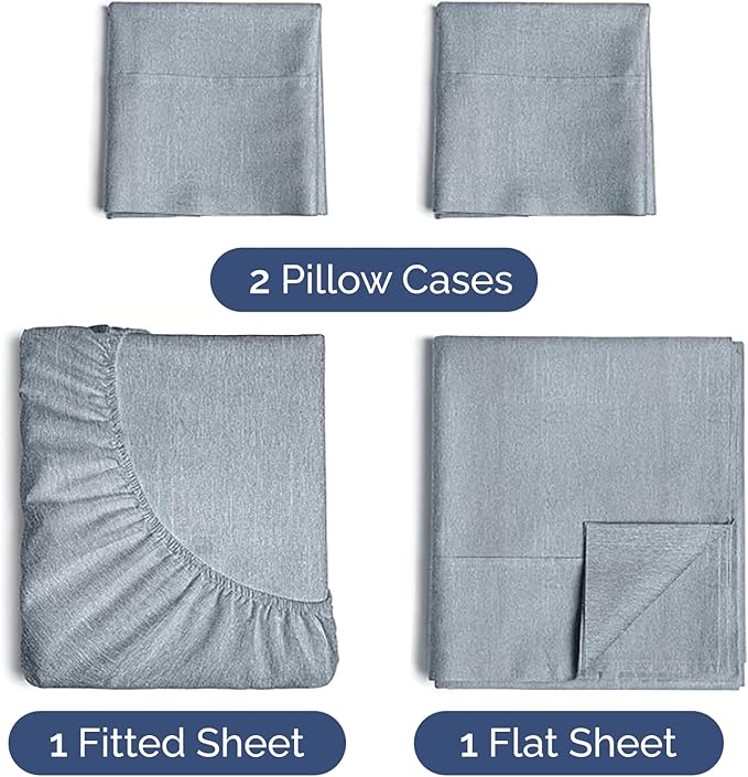Twin XL 4 Piece Sheet Set - Comfy Breathable & Cooling - Soft Hotel Luxury Bedding Set with 8-16 Inch Deep Pockets - 1 Flat & 1 Fitted Sheet & 2 Pillowcases - Wrinkle Free & Easy Care - Heathered Blue
