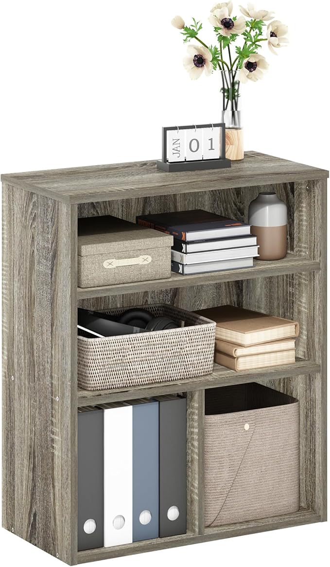 Furinno PASIR Book Shelf, 3-Tier Display Bookshelf, Bookcase, 11.8 x 23.6 x 28.2, for Living Room, Bedroom, Home Office, French Oak