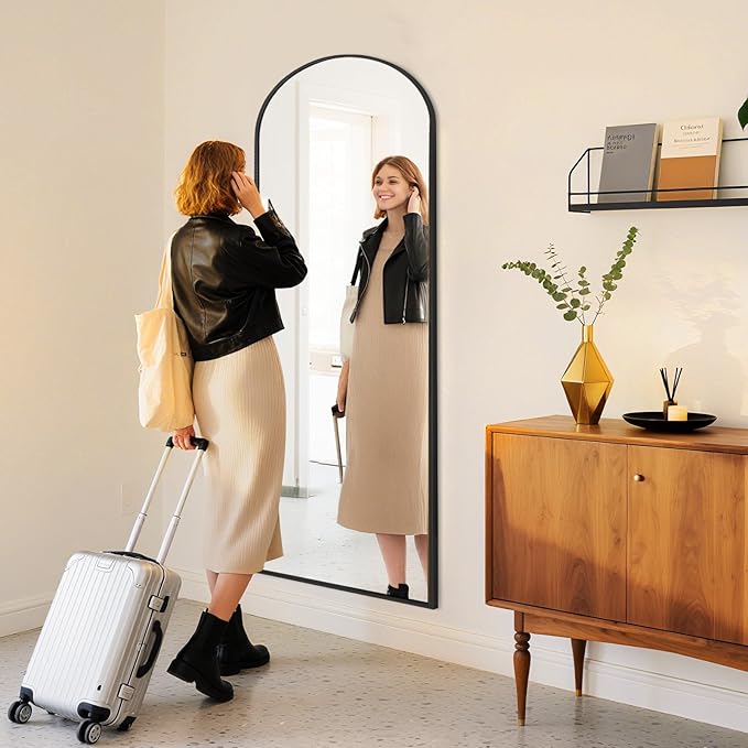 DUMOS Arched Wall-Mounted Full Length Mirror 20"x63" for Bedroom, Full Body Floor Mirror with Stand, Hanging or Leaning for Wall, Black